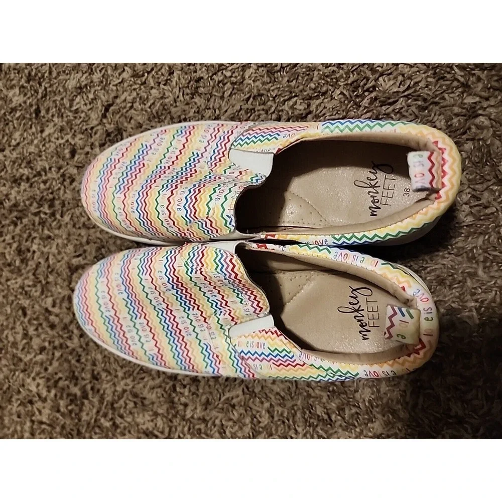 Monkey Feet Womens 7.5 shoes. Love Is Love. Rainbow‎